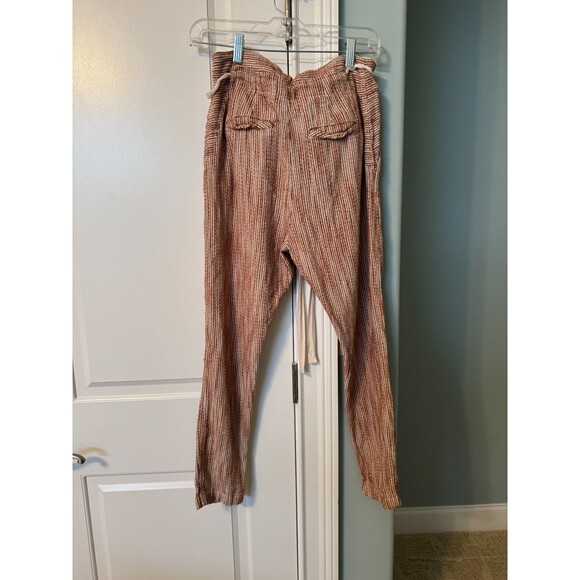 Free People Caraway Light At Sunrise Pants Brown Striped Belted Pants Size 2 - Picture 7 of 8